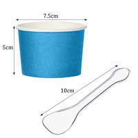 Gobelets à glace jetables biodégradables en papier avec revêtement PE coloré sur mesure, avec cuillère, pour desserts laitiers froids, yaourts, emballages alimentaires