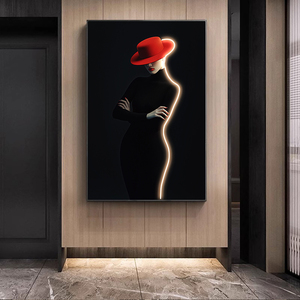Tritratti femminili alla moda di arte della parete a LED moderni <span class=keywords><strong>in</strong></span> <span class=keywords><strong>nero</strong></span> rosso originale Figure <span class=keywords><strong>ritratto</strong></span> dipinti casa soggiorno arredamento Neon Art - Product Image 2
