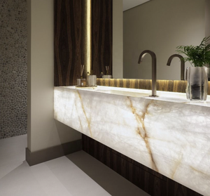 Meuble-lavabo Tostone de luxe en quartzite blanc <span class=keywords><strong>Cristallo</strong></span> rétroéclairé du Brésil pour salle de bain moderne, villa et intérieur - Product Image 4