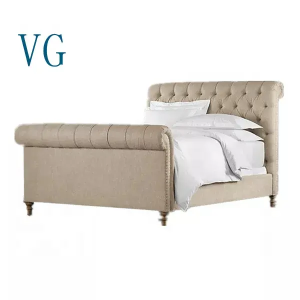 Factory outlet home furniture bedroom sofa bed simple design upholstered love bed double bed with button