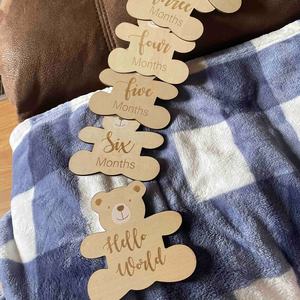 PAFU Annonce de <span class=keywords><strong>Naissance</strong></span> Hello World Gravé au Laser Cadeau Bébé Ours Milestone Discs Set - Product Image 5