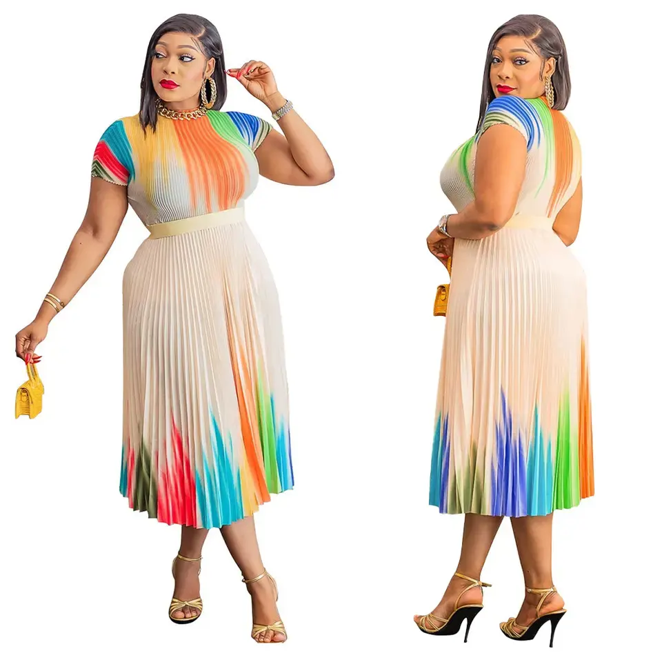 Plus Size Kleid Super Elastic Cooling Wrinkle Afrikanische Maxi kleid Muster Damen Casual One Piece Kleid