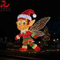 Sculpture lumineuse de Noël en forme d'elfe, motif lumineux en fil métallique personnalisé, projet clé en main pour l'affichage de Noël en ville