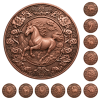 Médailles personnalisées avec logo, vente en gros, 12 animaux du zodiaque chinois, pièces de monnaie en cuivre pur 999, pièces commémoratives de 1 once pour cadeau souvenir