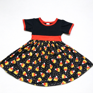 Vestido de niña con estampado de seda de leche, vestido de manga corta y larga con estampado floral de dibujos animados para Halloween y otoño - Product Image 1