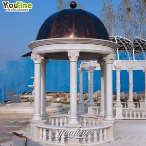 Décoration de jardin Gazebo extérieur en marbre de style grec blanc populaire avec dessus en fer rouge