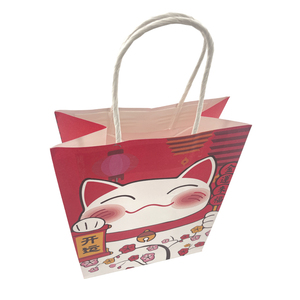 Sac d'emballage en papier kraft blanc personnalisé avec poignée, motif chat porte-bonheur, pour cadeaux et courses, fabriqué à la machine - Product Image 5