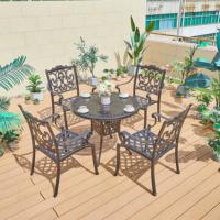 Fauteuil de jardin élégant en aluminium moulé avec décor en volutes, résistant aux intempéries, pour terrasse et repas en plein air