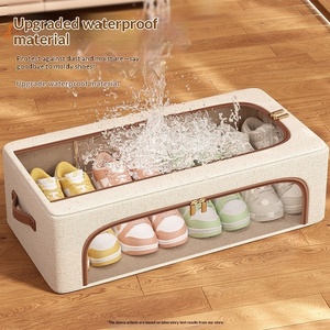 Tianshan Cotton Linen <b>Foldable</b> Stackable <b>Shoe</b> Box Storage Organizer with Moisture-Proof Lid for Home Under-Bed Dormitory Use - Product Image 5
