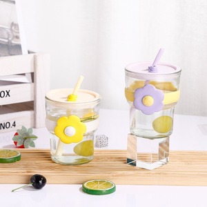 Garrafa De Água De Vidro Atacado Copo De Palha De Vidro Portátil Drinkware Chá Café Leite Escola Escritório Bonito Copo De Água De Vidro Flor - Product Image 3