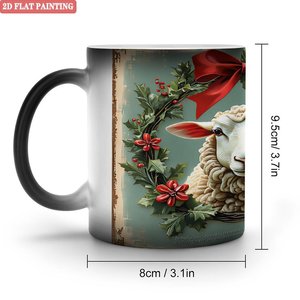 Frosted Black <b>Ceramic</b> Mug 11oz Heat Activated Coffee <b>Cup</b> With Sheep Christmas Design - Product Image 1