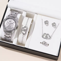 Montre-bracelet en acier pour femme, bijoux, collier, boucles d'oreilles, bracelet, bague, montre à quartz décontractée à trois aiguilles, ensemble de 5 pièces