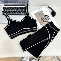Set 2 potong Legging Yoga dan Bra Berkualitas Tinggi, Model Ribbed Seamless, Gaya Modis, Custom OEM ODM Pabrik, untuk Wanita
