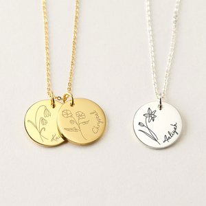 Flor colgante disco moneda collar Popular 18K oro lateral inicial I disco collar grabado personalizado collar - Product Image 6