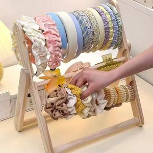 Support de rangement pour accessoires capillaires en bois, 3 niveaux, présentoir de bureau pour bandeaux, élastiques à cheveux, organisateur de bijoux - Product Image 1