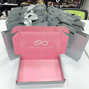 China Factory Custom Logo Pink Corrugated Shipping Box with Paper Gift Bag For Men Underwear Women Lingerie Packaging