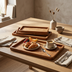 Plateau de service alimentaire en bois d'acacia écologique, compatible lave-vaisselle, finition polie, plateau décoratif pour la salle à manger résidentielle - Product Image 3