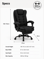 Chaise de bureau et de gaming en gros, grand modèle, avec assise épaisse et repose-pieds