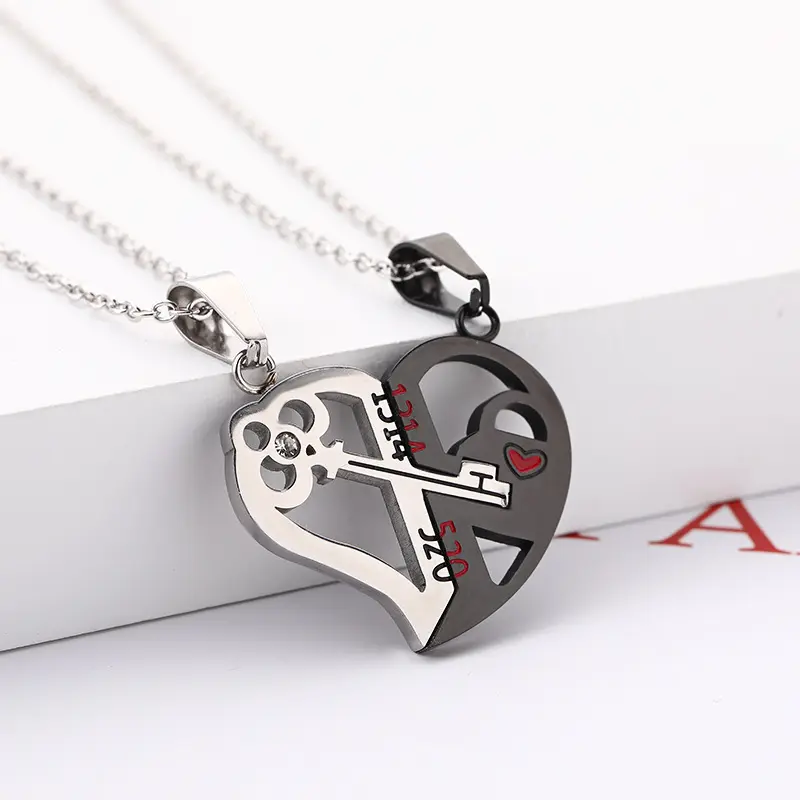 Hot Selling Love Combination 1314 Key Splicing Couple Jewelry Heart Pendants Necklace