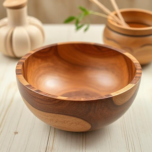 Bols de service en bois élégants et légers Finition durable et lisse pour les collations de riz à soupe de salade - Product Image 1