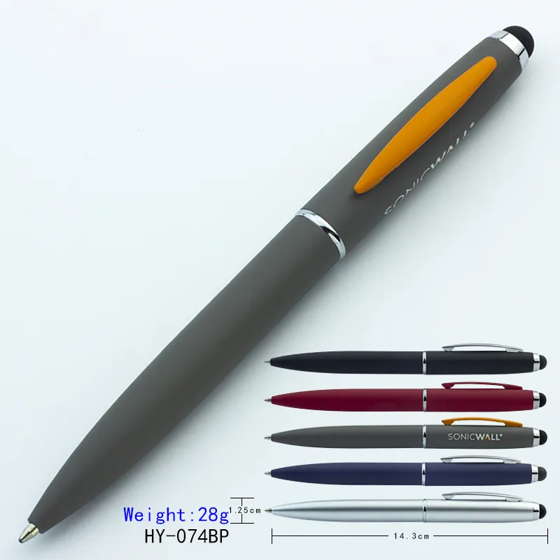 Custom logo pen metal twist stylus ballpoint pen rubber coating matte finish pen