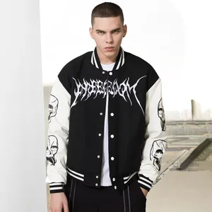 Custom Logo Embroidery Jacket Skull Ink Printing Baseball Jacket