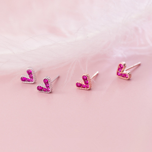 925 in argento Sterling rubino colore cubico Zirconia a forma di cuore placcato in oro rosa orecchini piccoli gioielli di moda per le donne - Product Image 3