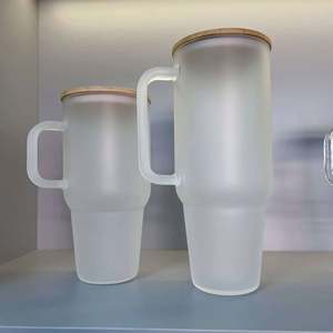 Vasos de Vidrio Transparente Esmerilado de 32oz y 40oz para Sublimación, Botellas de Agua con Asa, Taza de Café para Exteriores con Tapa de Bambú - Product Image 2
