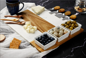 Planche à <span class=keywords><strong>fromages</strong></span> et charcuteries 16x12 pouces en bois d'acacia et marbre avec <span class=keywords><strong>3</strong></span> bols, <span class=keywords><strong>3</strong></span> cuillères, 4 ustensiles à charcuterie, plateaux <span class=keywords><strong>de</strong></span> découpe et <span class=keywords><strong>de</strong></span> service - Product Image 4