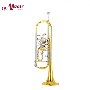 Aileenmusic china fábrica bb key, alta qualidade, latão amarelo, 3 válvulas, trompete rotativo (TP-HR340G-SSY)