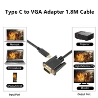 1.8m USB3.1 tipe-c ke VGA 1080P 60Hz kabel dengan PVC jaket Untuk proyektor mikrofon Speaker Monitor DVD Player