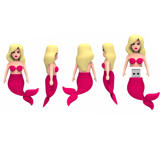 Cartoon PVC cute toy mermaid shape usb flash drive custom design usb pendrive with logo print for gift