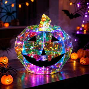 ไฟ LED ตกแต่งฮาโลวีน รูปฟักทอง เรืองแสง สีรุ้ง ประดับตกแต่งบ้านผีสิง โต๊ะอาหาร ของตกแต่งโฮโลแกรมสมัยใหม่ - Product Image 2