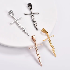 Creative Stainless Steel Letter <b>Cross</b> <b>Pendant</b> Necklace for Women <b>Men</b> Religious Prayer Charms Chain Faith Metal Church Jewelry - Product Image 3
