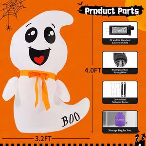 Nouveauté personnalisée : Décoration de fête extérieure gonflable fantôme mignon de 1,2 m avec lumière LED en polyester, très vendue pour Halloween - Product Image 6