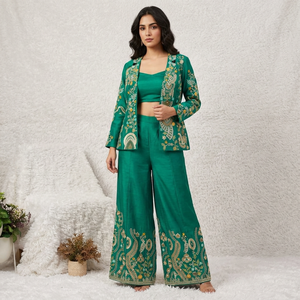 Ensemble de châles en satin brodé vert pour femmes, motif floral traditionnel, vêtements ethniques, utilisation quotidienne toutes saisons - Product Image 4