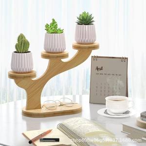 Support de fleurs en bois pour bureau, forme irrégulière, support de pot de plantes en bois massif pour la décoration de la maison et du bureau - Product Image 4