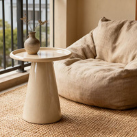 Mesa de Centro Moderna y Sencilla de Hierro Estilo Crema, Circular para Sala de Estar, Mesa Auxiliar Pequeña para Sofá