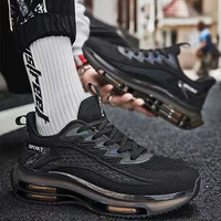 Chaussures de sport à empeigne en maille jacquard ondulée, double couche, semelle intermédiaire transparente à coussin d'air visible sur toute la paume, semelle extérieure en caoutchouc