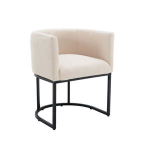 Contemporary Modern Linen Upholstered Barrel <b>Dining</b> <b>Chair</b> <b>with</b> <b>Armrest</b> Metal Frame for Living Room and <b>Dining</b> Furniture - Product Image 1