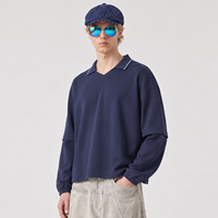 Sweat-shirt à col polo ample 320 GSM à manches longues, col en V contrastant, manches détachables, ourlet à cordon de serrage réglable, style streetwear urbain, OEM