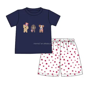 Puresun kinder 4. Juli kleidung kinderboutique USA Star appliqué baby mädchen sommershirt und kurze outfits