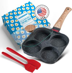 Eierpfanne mit Klappdeckel Antihaft-Eierpfanne 4-Fach Kocher Antihaftbeschichtet für Induktions- & Gaskocher Eierpfanne - Product Image 1