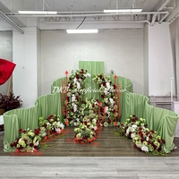 Gapura Bunga Artifisial Burgundy Sage Green White untuk Pernikahan, Pilar Bunga Hydrangea Artifisial untuk Latar Belakang Photo Booth Acara