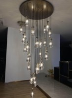Lustre gouttes de pluie en cristal d'escalier éclairage rond grand lustre pendentif haut plafond luxe longue goutte de pluie lustre
