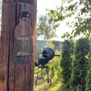 Abridor de Botellas de Vino y Cerveza de Metal y Madera, Estilo Industrial, Decorativo, Manual, para Montar en la Pared, con Recolector de Tapas - Product Image 4