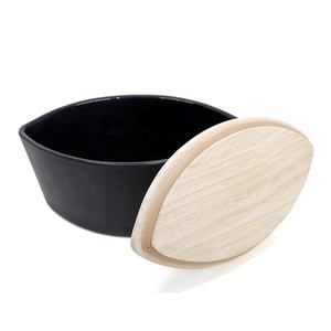 Tùy Chỉnh Đặc Biệt Lá Hình Dạng Thuyền Người Giữ Ngọn Nến Phun Màu Đen Và Trắng Với Nắp Bằng Gỗ Cho Trang Trí Nội Thất - Product Image 1