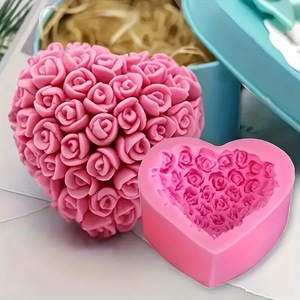 Rose Heart Silicone Mold Pink Fondant Cake Decorating Mold DIY Chocolate Candle Molds - Product Image 1