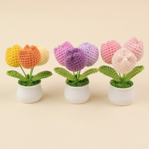 Finished Hand-knitted Pot Plant Home Decor, Knitted Artificial <b>Flowers</b>, Yarn Crochet Bouquet, <b>Fake</b> <b>Flower</b> Gift - Product Image 1