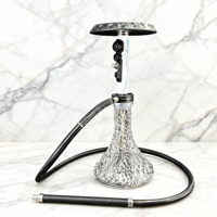 Chicha Personnalisée Tendance - Tube Jaune/Blanc/Violet & Verre Argenté Broyé & Tuyau Noir pour Salon et Loisirs